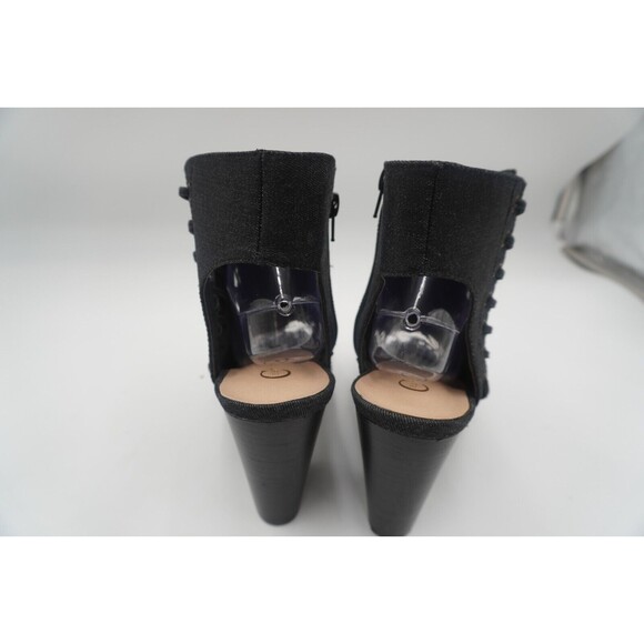C Est 1946 Dark Denim Lace Up Side Zip Peep Toe ankle Block Heel Boots Size 11W - Picture 4 of 8